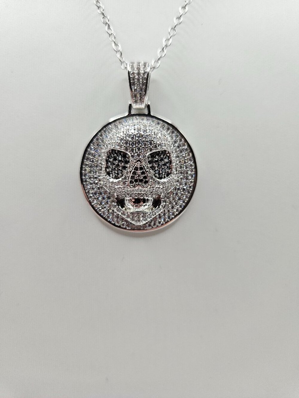 3.3 CTW Moissanite Skull Medallion Necklace GRA 18.5"